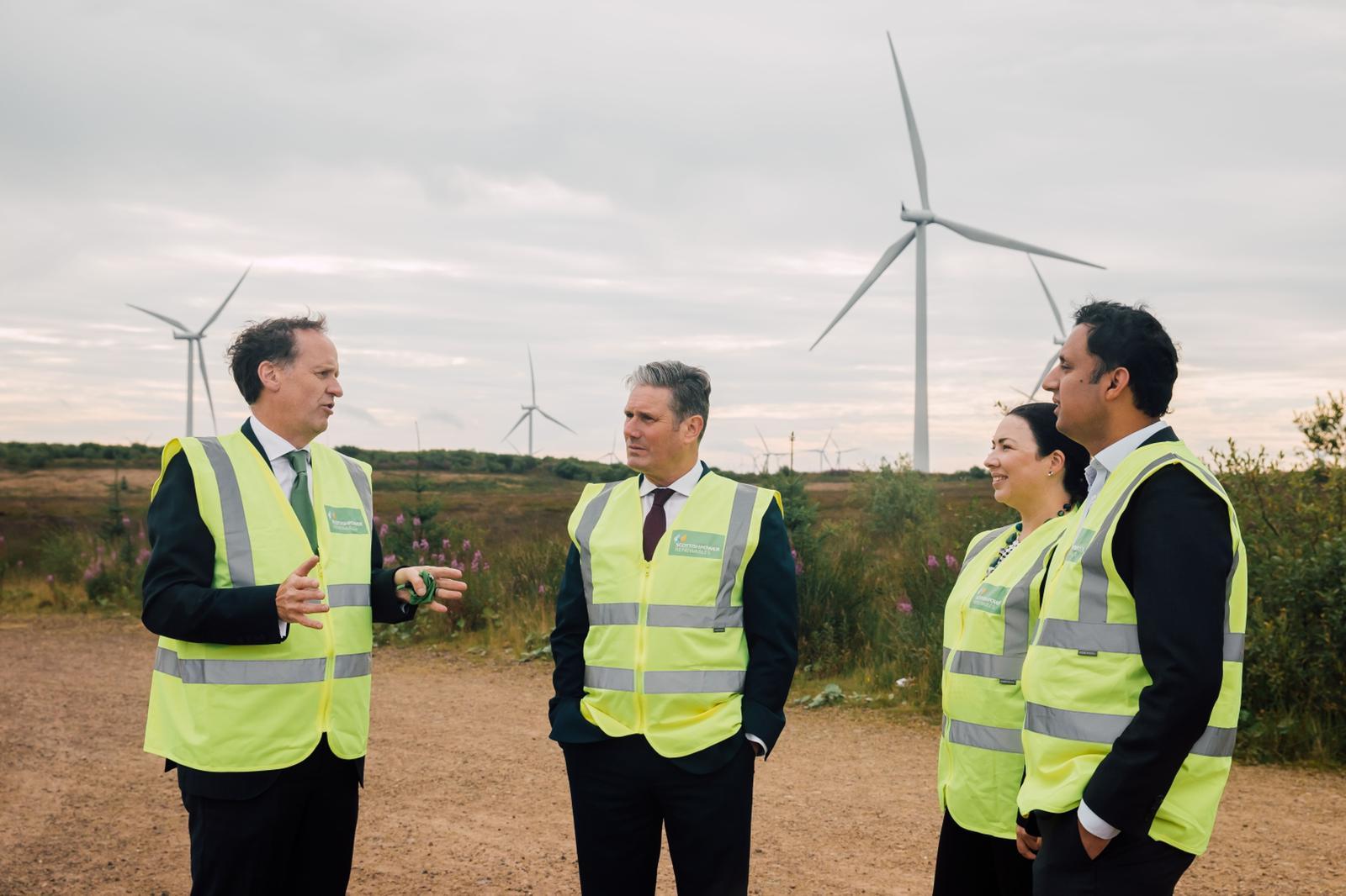 Keir Starmer visits Whitelee Windfarm, the largest onshore windfarm in the UK, in 2021.