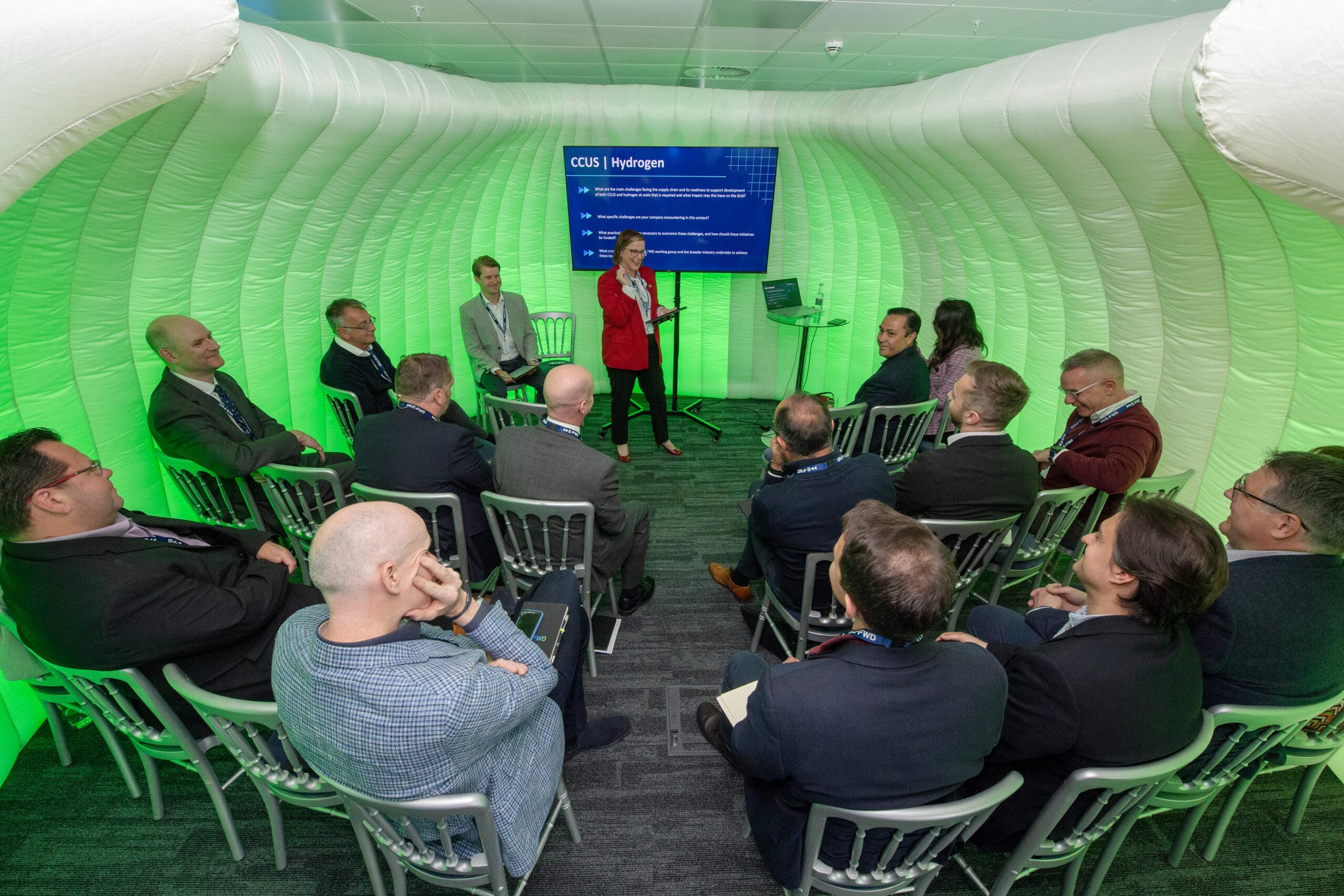 In the tent: E-FWD members discussed the role of hydrogen and CCUS in decarbonising the grid in Aberdeen in June 2024