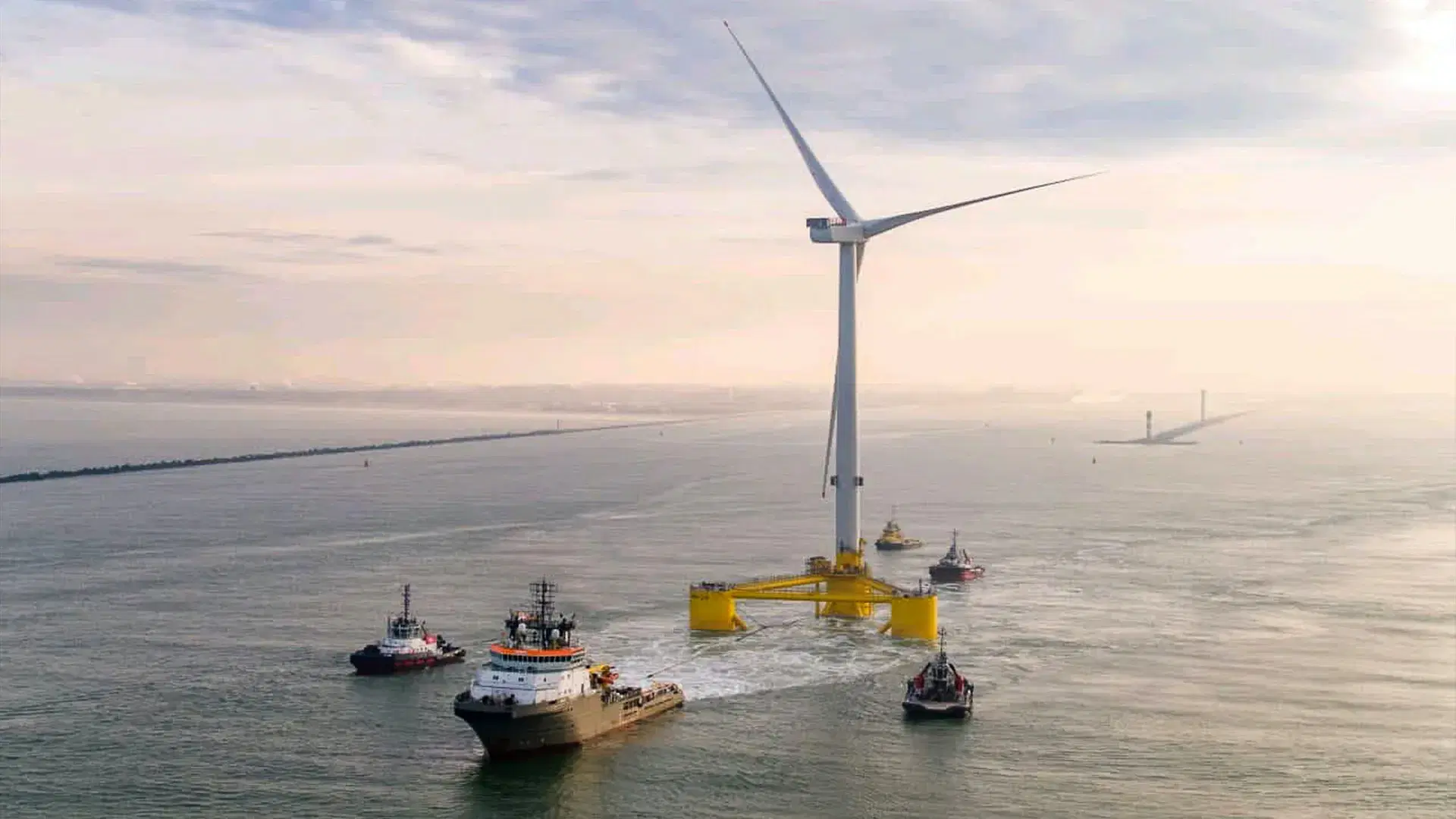 A turbine being towed out to the Kincardine offshore wind farm. Credit: Principle Power